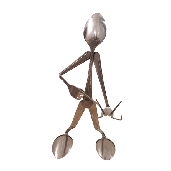 Forked Up Art Stainless Steel Spoons & Forks Business Card Holder Figurine Man - Picture 1 of 6